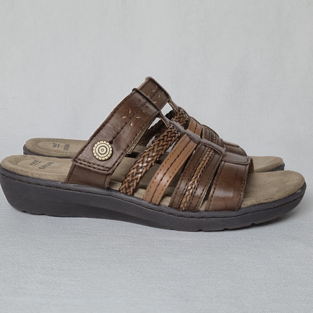 Earth Origins Hayward Hollie Tri-Color Brown Leather Slide Sandals Women 8.5 Adj - Picture 3 of 9